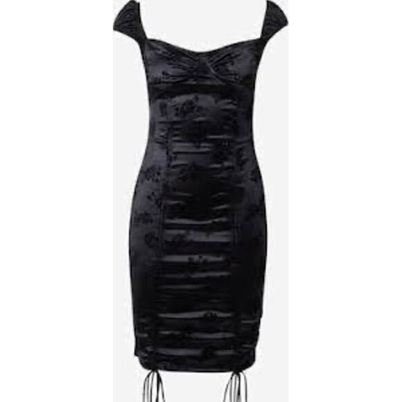 NWT Motel Rocks Sinora Bodycon Mini Dress Black Rose Flock Size Large $82 Ruched - Picture 15 of 16